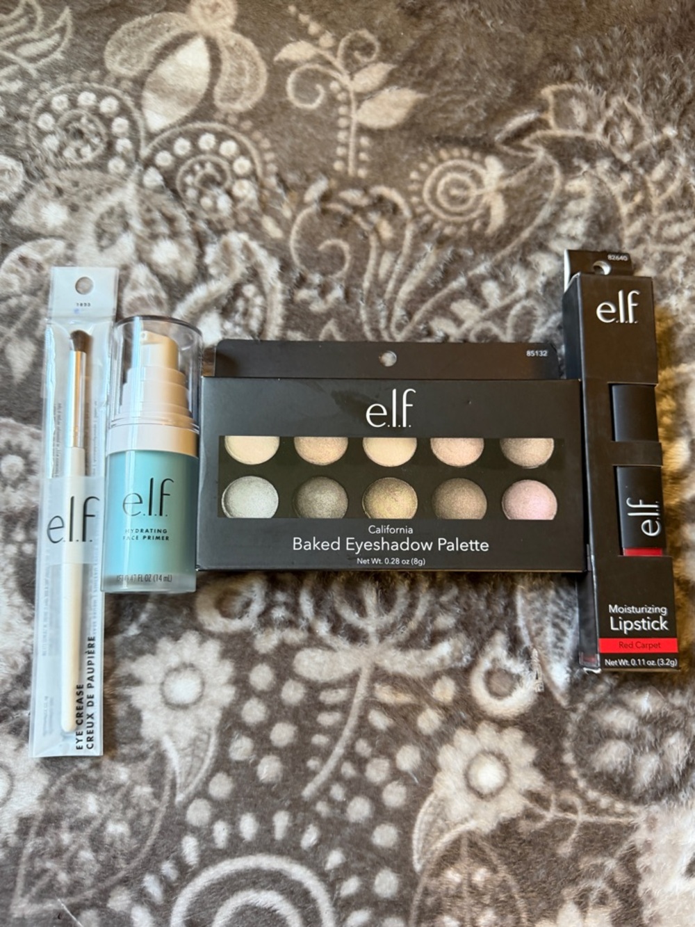 ELF California Baked Eyeshadow Palette, Red Carpet Lipstick, Primer and Brush